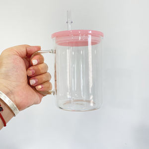 Taza de café de vidrio sublimable esmerilado transparente de 17oz al <span class=keywords><strong>por</strong></span> <span class=keywords><strong>mayor</strong></span> con tapas y pajitas de PP para impresión <span class=keywords><strong>por</strong></span> sublimación - Product Image 3
