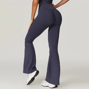 Pantalones de yoga acampanados de cintura alta con diseño en V, de secado rápido, de tela reciclable, deportivos casuales, de pierna ancha, con efecto levanta cadera, lisos, al por mayor - Product Image 2