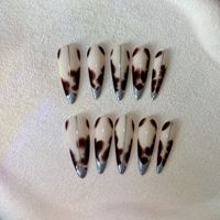 Ongles artificiels en amande faits à la main, Caramel Ambre, Tortoiseshell Smudge & Cinnamon Nude, Ongles de luxe rétro en gros