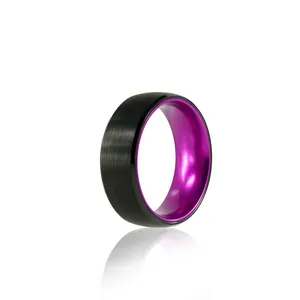 热卖黑色/镀银斜边红色紫色蓝色铝内饰碳化钨结婚戒指舒适贴合