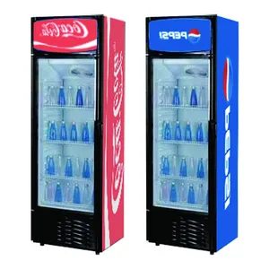 Single Double Glass Door Vertical Commercial Refrigerator Supermarket Upright Cola Drink Display Chiller