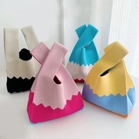 Tas Tangan Wanita Mini Poliester Ringan Motif Bunga Mewah Model Baru, Tas Tote Rajut Lucu dengan Ritsleting, Cocok untuk Aktivitas Sehari-hari di Luar Ruangan