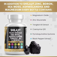 Capsule de Shilajit OEM, complément énergétique tout-en-un avec Tongkat Ali, Sea Moss, Ashwagandha, PQQ, CoQ10, Magnésium, performance masculine