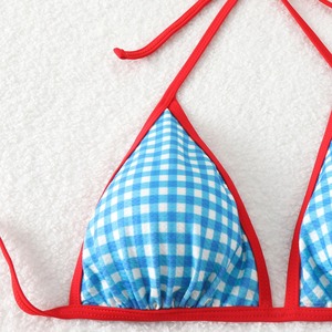 Bikini de plage sexy à motif pied-de-poule, col halter, design triangulaire, maillot de bain mignon pour filles à petite poitrine, parfait pour - Product Image 3