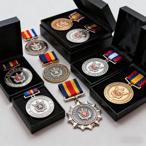 Juego de medallas de estilo oficial con acabado chapado Premium personalizado, colección de lujo, broche decorativo, medalla de insignia con caja de regalo - Product Image 4