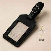 Étiquette de bagage en cuir PU avec logo personnalisé, étiquette d'identification de voyage d'affaires avec fenêtre pour carte, pour valise, cadeau d'entreprise, ensemble de cadeaux promotionnels