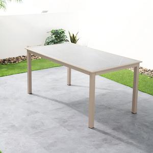 Tavolo lungo in lega di alluminio con piano in pietra granitica da 160 centimetri, prodotto dalla fabbrica moderna di Guangdong, adatto per uso esterno e ristoranti. - Product Image 1