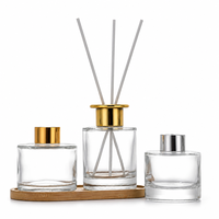 Bouteilles diffuseurs en verre avec plateau en bois, flacons vides pour huiles d'aromathérapie avec bouchons dorés et chromés pour cadeaux de parfum d'ambiance