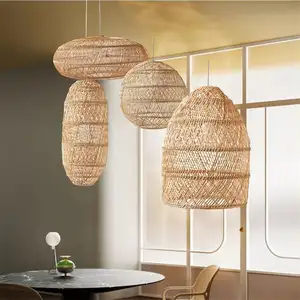 Pantalla colgante de ratán para sala de estar, cubiertas de luces colgantes de estilo japonés, hechas a mano, de ratán