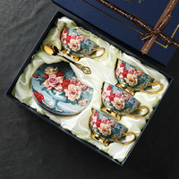 Ensemble de tasses à café en porcelaine fine, design rétro luxueux, motif floral, pour le thé de l'après-midi, boîte cadeau, export, tasse et soucoupe, utilisation en extérieur, gratuit