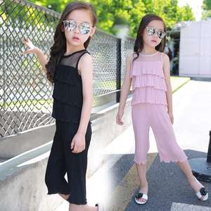 Estate 4-12 anni di età Delle Ragazze chiffon short pants + t shirt due insiemi del bambino del bambino set di abbigliamento per bambini vestiti set - Product Image 2