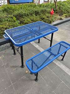 Juego de Mesa y Sillas Plegables Rectangulares Azules de 72 Pulgadas OEM, Mesa de Picnic y Dos Bancos para Acampar al Aire Libre, <span class=keywords><strong>Metal</strong></span> Expandido - Product Image 2