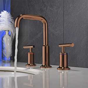 Rubinetto per Lavabo in <span class=keywords><strong>Ottone</strong></span> dal Design Moderno, Finitura Oro Rosa Spazzolato, Doppia Maniglia, Valvola in Ceramica, <span class=keywords><strong>Miscelatore</strong></span> da Bagno Montato su Piano - Product Image 1