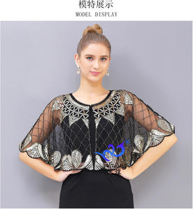 Mujeres <span class=keywords><strong>Azul</strong></span> Rojo Malla Lentejuelas <span class=keywords><strong>Fiesta</strong></span> Boda Chal Mujer Lentejuelas <span class=keywords><strong>Bolero</strong></span> Señora Sexy Boda <span class=keywords><strong>Fiesta</strong></span> Capa - Product Image 2