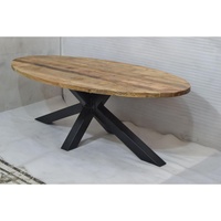 Table de salle à manger ovale en bois de manguier massif avec plateau rabattable et pieds pliants en fer industriel pour la maison, le bar, la maison urbaine, le restaurant, le café, la salle de conférence
