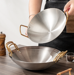 Commercial Restaurant Stainless Steel Non-Stick Wok <strong>Small</strong> Double Ear Dry Pot with Tripod Hot <strong>Frying</strong> <strong>Pan</strong> for Alcohol Stove - Product Image 5