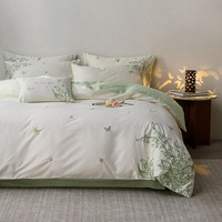 Parure de lit en satin 100 % coton à fibres longues, broderie florale de classe A, avec housse de couette, tailles Queen et King