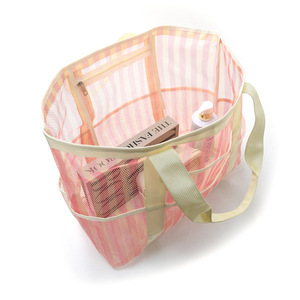 Bolsa de playa de malla a rayas, bolsa de almacenamiento portátil de gran capacidad para viajes, accesorios de natación, ropa interior, artículos de tocador, ropa - Product Image 2