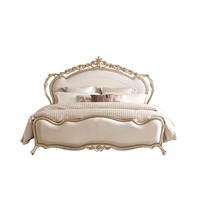 Lit de Mariage Classique Luxueux 1,8 m en Bois Massif, Tapisserie en Cuir, Motifs Sculptés, Style Européen et Américain, pour Villa et Chambre à Coucher