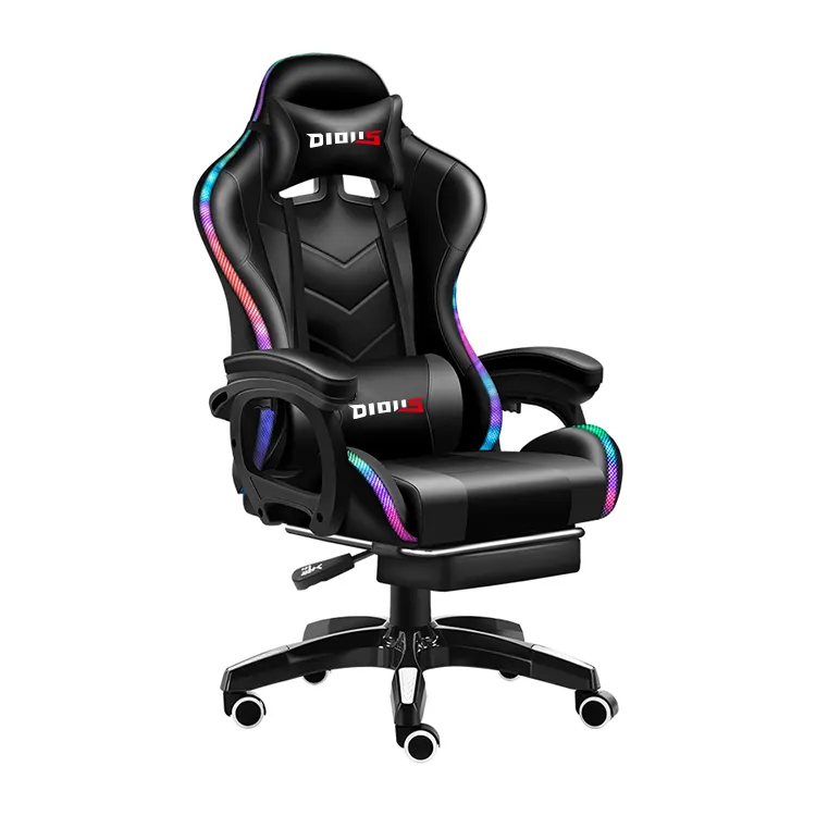 Yeni stil PU oyun sandalyesi fabrika toptan deri uzanmış oyuncu sandalyesi LED ışık Bar Racer RGB oyun sandalyesi