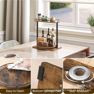 Double Layer <b>Spice</b> <b>Rack</b> Iron Wood <b>Rotating</b> Turntable Kitchen Storage Organizer For Condiments And Snacks - Product Image 5