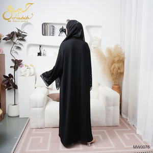 2026 Habib EID Ramadan Luxueux Black Gulf Abaya Dubaï Vente en gros de luxe modeste Abaya ouverte arabe noire avec strass - Product Image 5