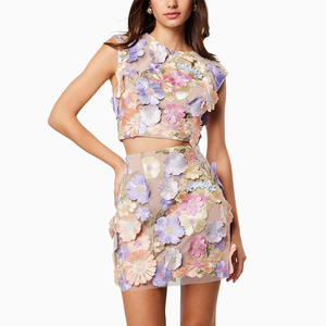 Set di due pezzi in pizzo ricamato a fiori 3D Top corto + gonna a tubino <span class=keywords><strong>da</strong></span> <span class=keywords><strong>sera</strong></span> abiti eleganti Sexy Casual <span class=keywords><strong>da</strong></span> <span class=keywords><strong>donna</strong></span> - Product Image 2