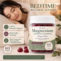 Label Pribadi 14 dalam 1 Permen Kunyah Magnesium 60 Pcs Formula Vitamin D3 Ashwagandha L Theanine Zinc untuk Relaksasi dan Dukungan Tidur.