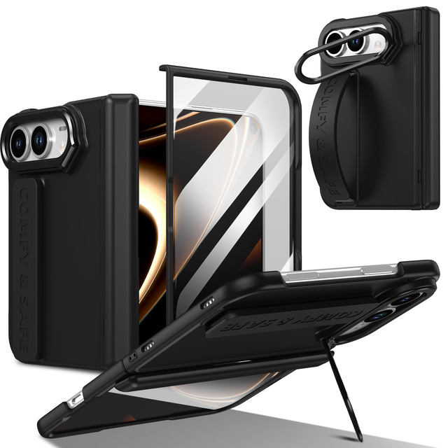 Foldable Phone Case for iPhone Duo Built in Screen Protector 2 in 1 Protective Cover With Wrist Strap Kickstand LZ243