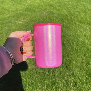 17Oz <b>Double</b> <b>Wall</b> American Style Travel <b>Mugs</b> Blank Holographic Shimmer Sublimation Glass <b>Mug</b> Colored Lids for Heat Press Printing - Product Image 3