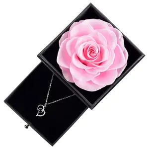 Valentines Day Jewelry Gift Boxes With Eternal Roses Love Necklace Red Pink Black White Yellow Blue Rose Jewelry Necklace Box