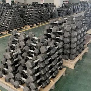 Halteres revestidos de borracha hexagonais para treinamento de pesos baratos fornecidos de fábrica