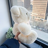 Ours en peluche luxueux en fourrure de lapin Rex véritable, adorable et câlin, avec écharpe pendante, 9 couleurs, cadeau pour lui/elle, 30 cm