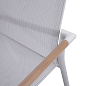 Fauteuils de jardin modernes en maille Teslin pour café et bistrot, chaise de salle à manger extérieure en aluminium pour restaurant Paito avec accoudoirs en bois de teck