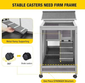 62 "conigliera interna/esterna con il pollaio in legno gabbia di porcellino d'India su ruote tetto impermeabile e 3 vassoio di trazione-per cani - Product Image 5