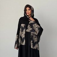 Ensemble deux pièces modeste pour femmes, manches longues, dentelle, abaya, cardigan, vêtements musulmans élégants, abaya ouverte, ensemble hijab, tenue quotidienne