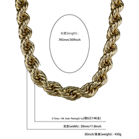 Nouveau Collier Chaîne Corde XXL Plaqué Or 14K 30mm – Bijoux Hip Hop Tendance