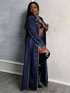 Veste en jean décontractée à manches longues sur mesure, long cardigan, <span class=keywords><strong>trench</strong></span>-coat en jean - Product Image 2