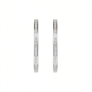 Orecchini a Cerchio in Oro Bianco con Diamanti, Argento 925, Taglio Baguette, Incastonatura a Canale, Classici per Uso Quotidiano Femminile - Product Image 1