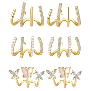 Ensemble de clous d'oreille en zircon doré ZF, forme papillon, élégant, minimaliste, pour les soirées, accessoires de mode pour femmes - Product Image 4