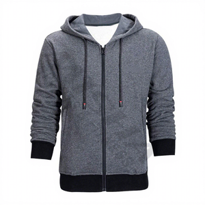 Sweat à capuche zippé pour homme, coupe ajustée, décontracté, pour l'automne, noir avec bordure rouge, tricoté, manches longues, avec poches - Product Image 5