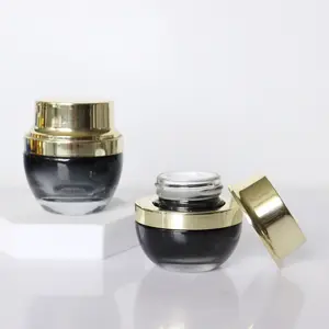 Luxo 20ml 30ml 50ml Recipiente De Vidro Cosmético Fantasia Skincare Creme Frascos Limpar Pote De Vidro Preto Com Tampa