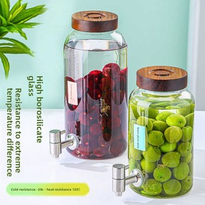 Bocal de Fermentation en Verre Borosilicate, Distributeur Automatique de Boissons avec Couvercle en Bois et Robinet pour Vin de Prune et Kombucha - Product Image 1