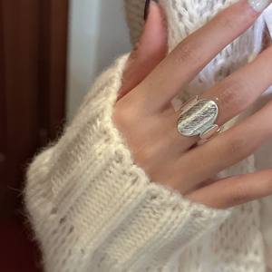 S925 argent Sterling rétro Simple Texture anneau Version coréenne Niche Design princesse coupe à la mode personnalité anneau pour - Product Image 4