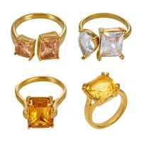 Bague ouverte en acier inoxydable 316L avec zircon taillé en poire et carré, étanche, hypoallergénique, pour femme, pour le quotidien