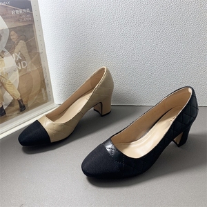 100% Lamb Leather Quilted Women Pumps Pig <b>Insole</b> 5.5cm Chunky Heel Walking Pumps Office Ladies Shoes Customize logo Factory - Product Image 2