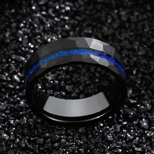 Poya Jóias Atacado Blue Opal Inlay Preço Anéis De Casamento De Tungstênio para Casal