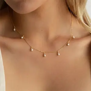 YICAI Stainless Steel Delicate Oval Pearl Choker Necklace For Women Handmade Pearl Charm Necklace Accessories