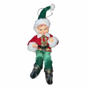 Adorable figurine d'elfe de Noël assis, rouge et <span class=keywords><strong>vert</strong></span> scintillant, parfait pour le sommet de l'arbre, les étagères ou la décoration de la maison pendant les fêtes - Product Image 1