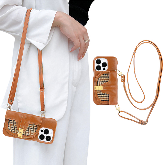 Vietao leather cross body strap mobile phone cases For iphone 11 12 13 14 pro max 14 plus cover case with Lanyard